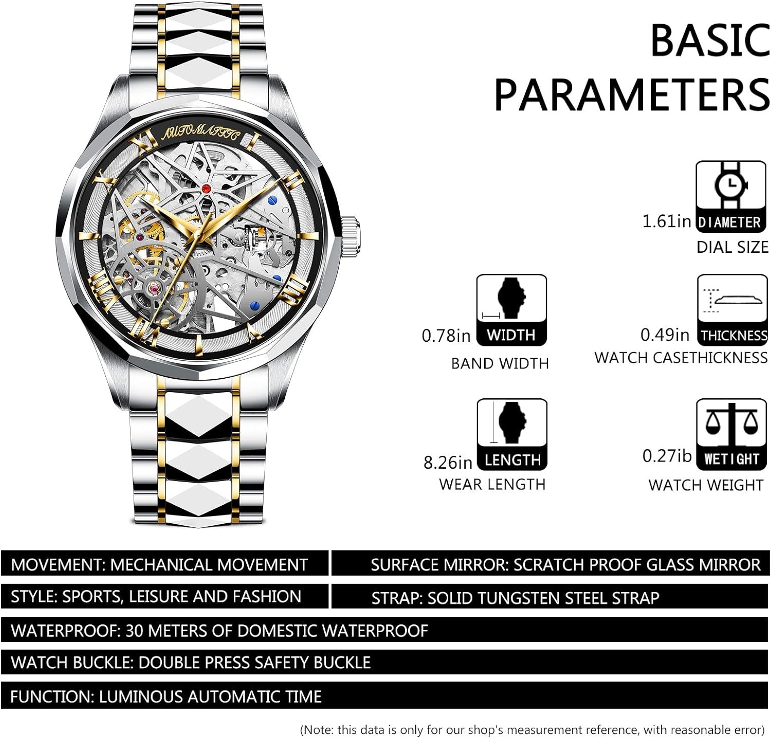 Automatic Mechanical Watches for Men Skeleton Waterproof Silver Stainless Steel Luxury Men'S Watches Self Winding