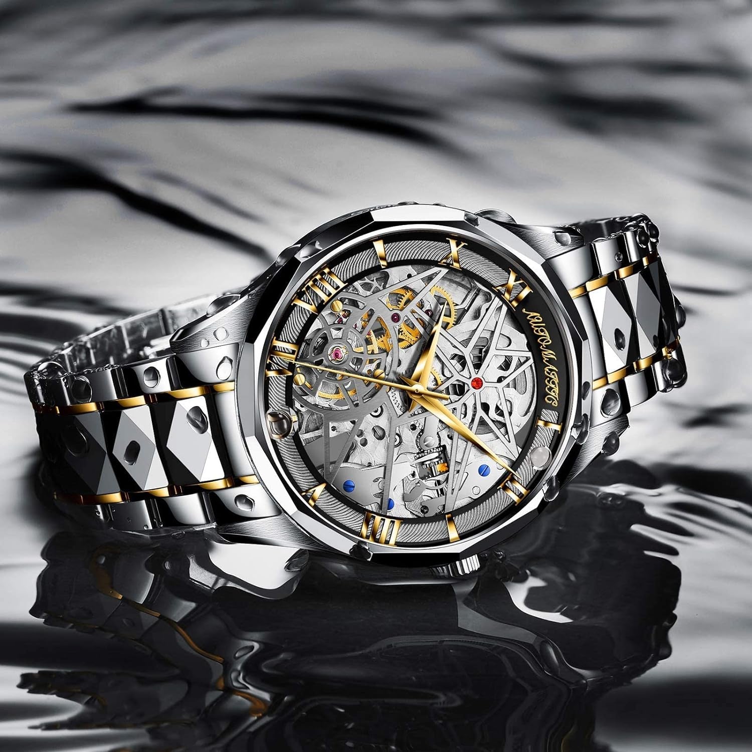 Automatic Mechanical Watches for Men Skeleton Waterproof Silver Stainless Steel Luxury Men'S Watches Self Winding